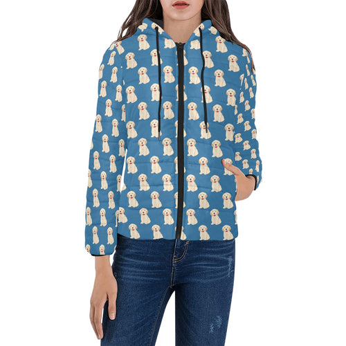 Golden Retriever Pattern Print Design 03 Women's Padded Hooded Jacket