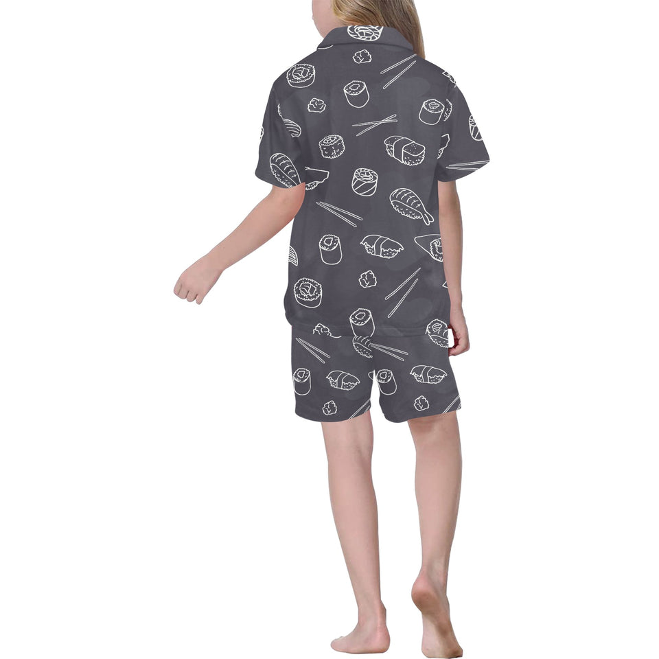 sushi pattern black background Kids' Boys' Girls' V-Neck Short Pajama Set