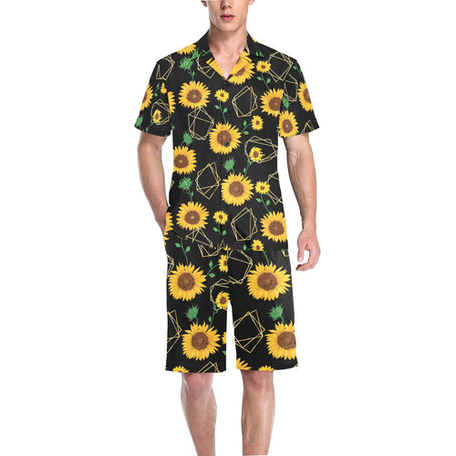 sunflower golden polygonal shapes Men's V-Neck Short Pajama Set
