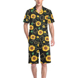 sunflower golden polygonal shapes Men's V-Neck Short Pajama Set