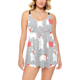 Cute polar bear christmas snow pattern Chest Sexy Pleated Two Piece Swim Dress