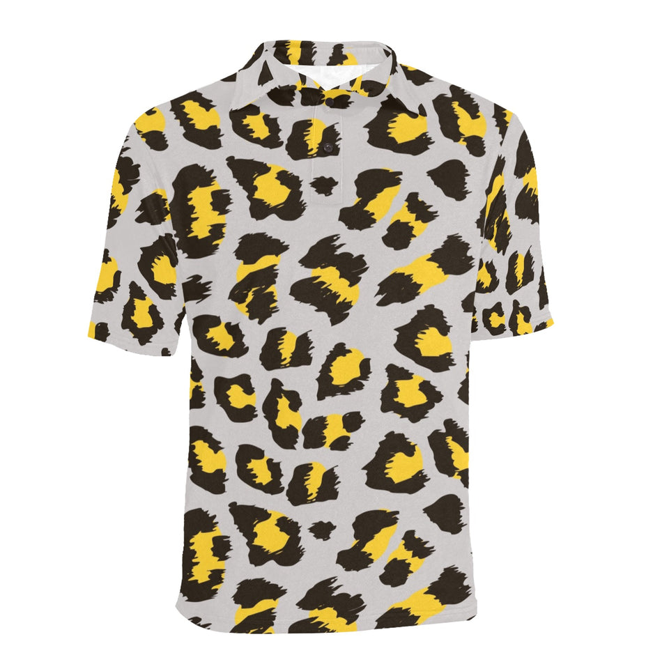 Gray Leopard print pattern Men's All Over Print Polo Shirt