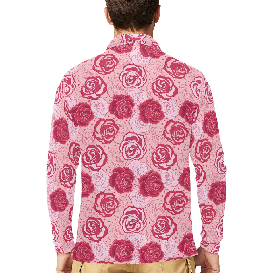 Rose Pattern Print Design 02 Men's Long Sleeve Polo Shirt