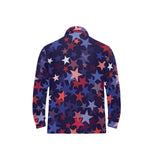 Red blue star pattern Men's Long Sleeve Polo Shirt