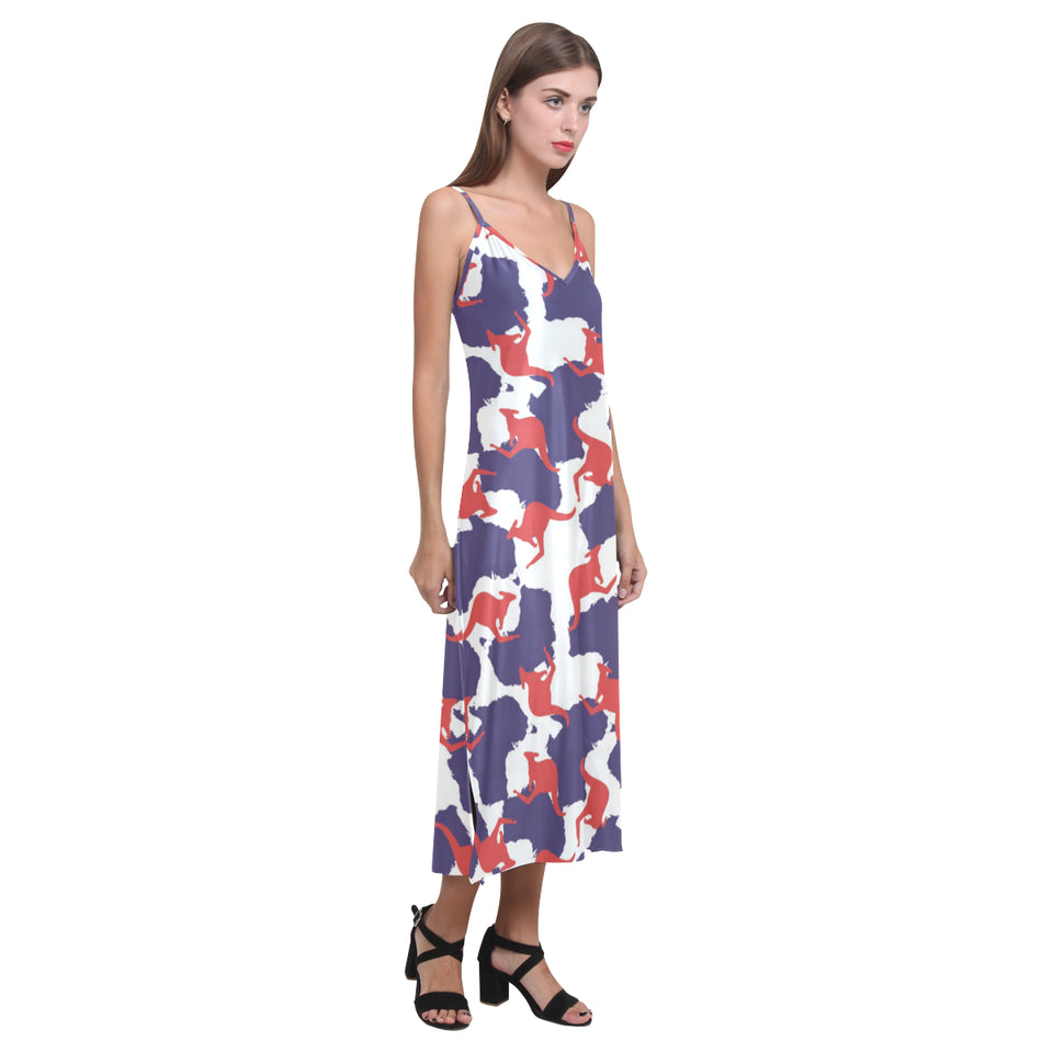 Kangaroo Australian pattern V-Neck Open Fork Long Dress