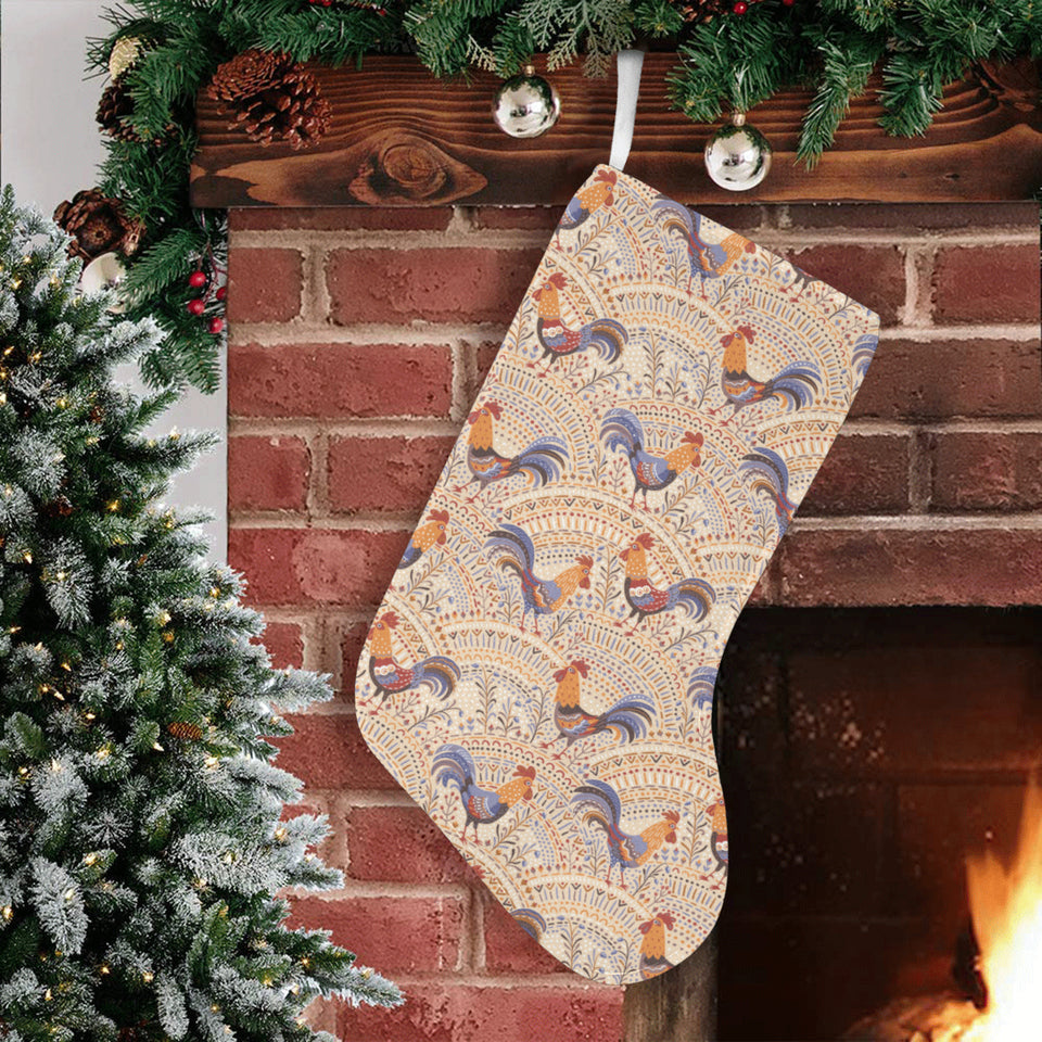 Cute rooster chicken cock floral ornament backgrou Christmas Stocking