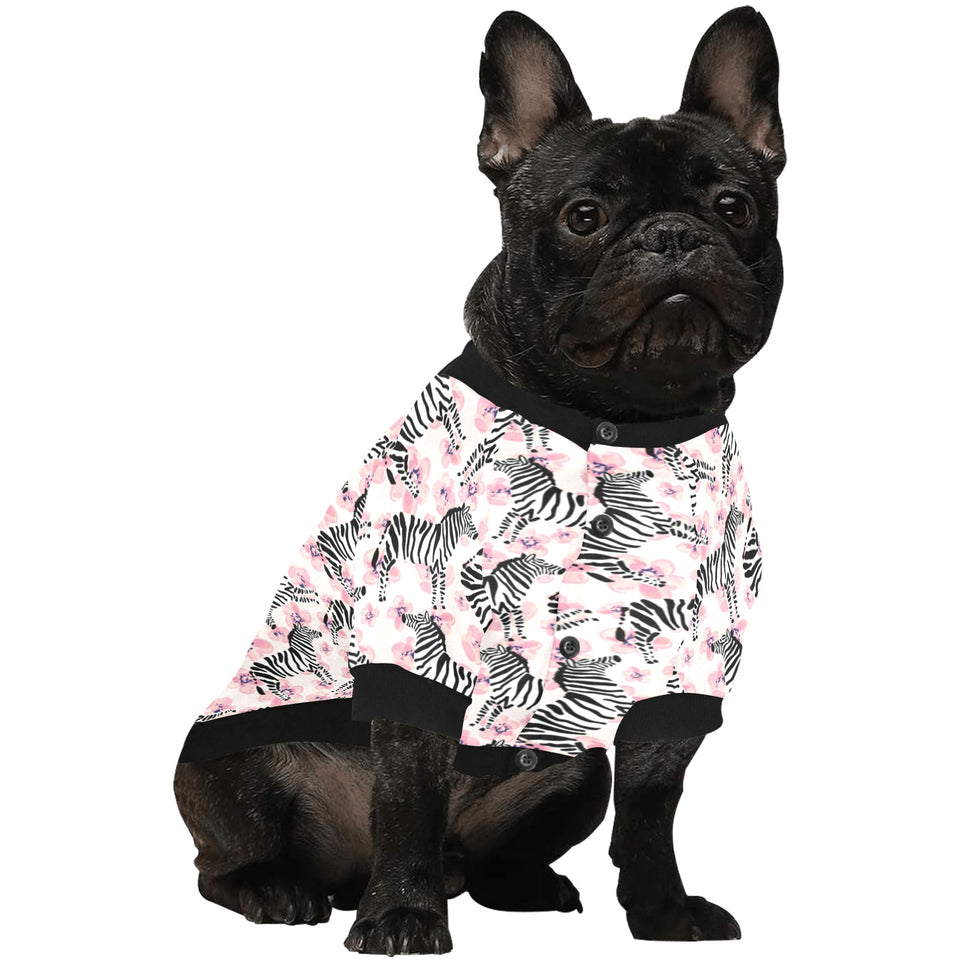 Zebra pink flower background All Over Print Pet Dog Round Neck Fuzzy Shirt