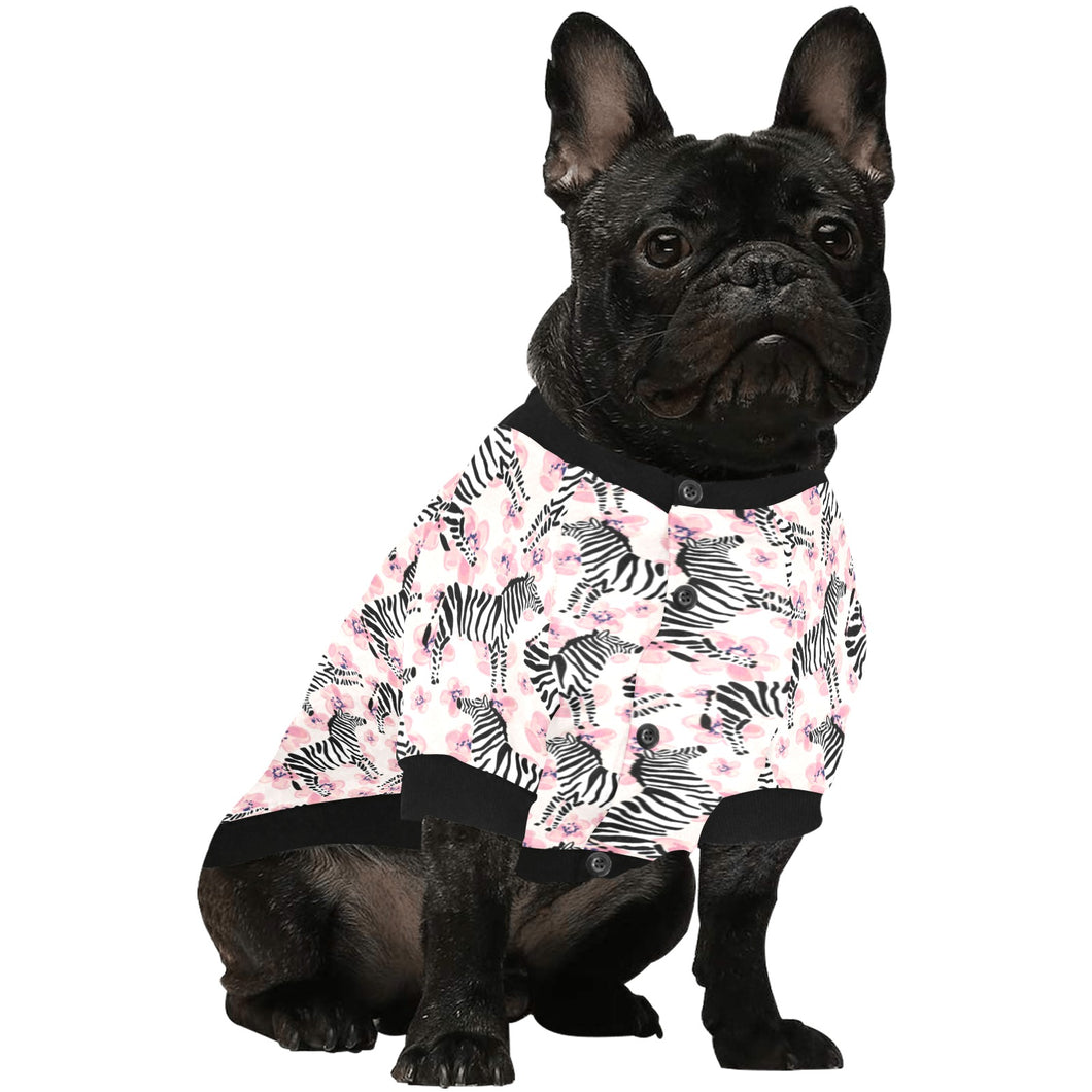Zebra pink flower background All Over Print Pet Dog Round Neck Fuzzy Shirt