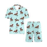 Horses running horses rider pattern Men's V-Neck Short Pajama Set