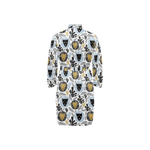 Lion Pattern Print Design 05 Men's Long Sleeve Belted Night Robe