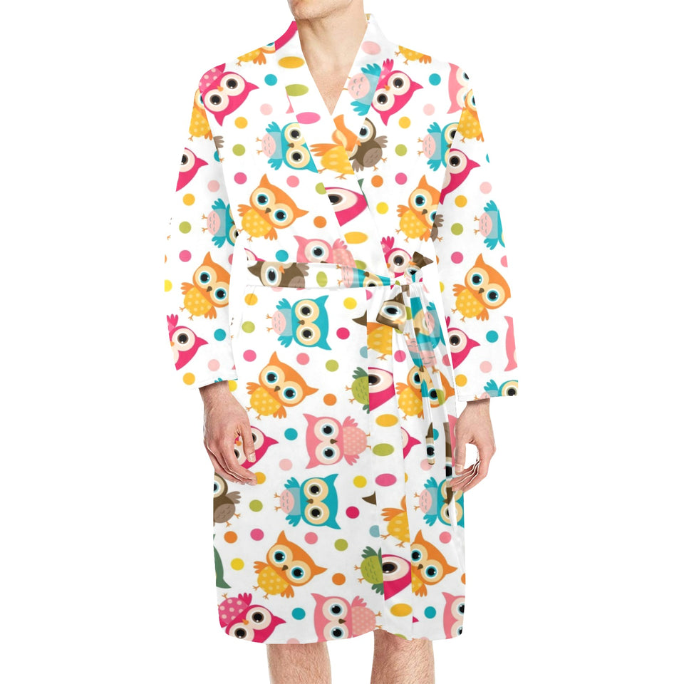 Color cute owl pattern Men's Long Sleeve Belted Night Robe