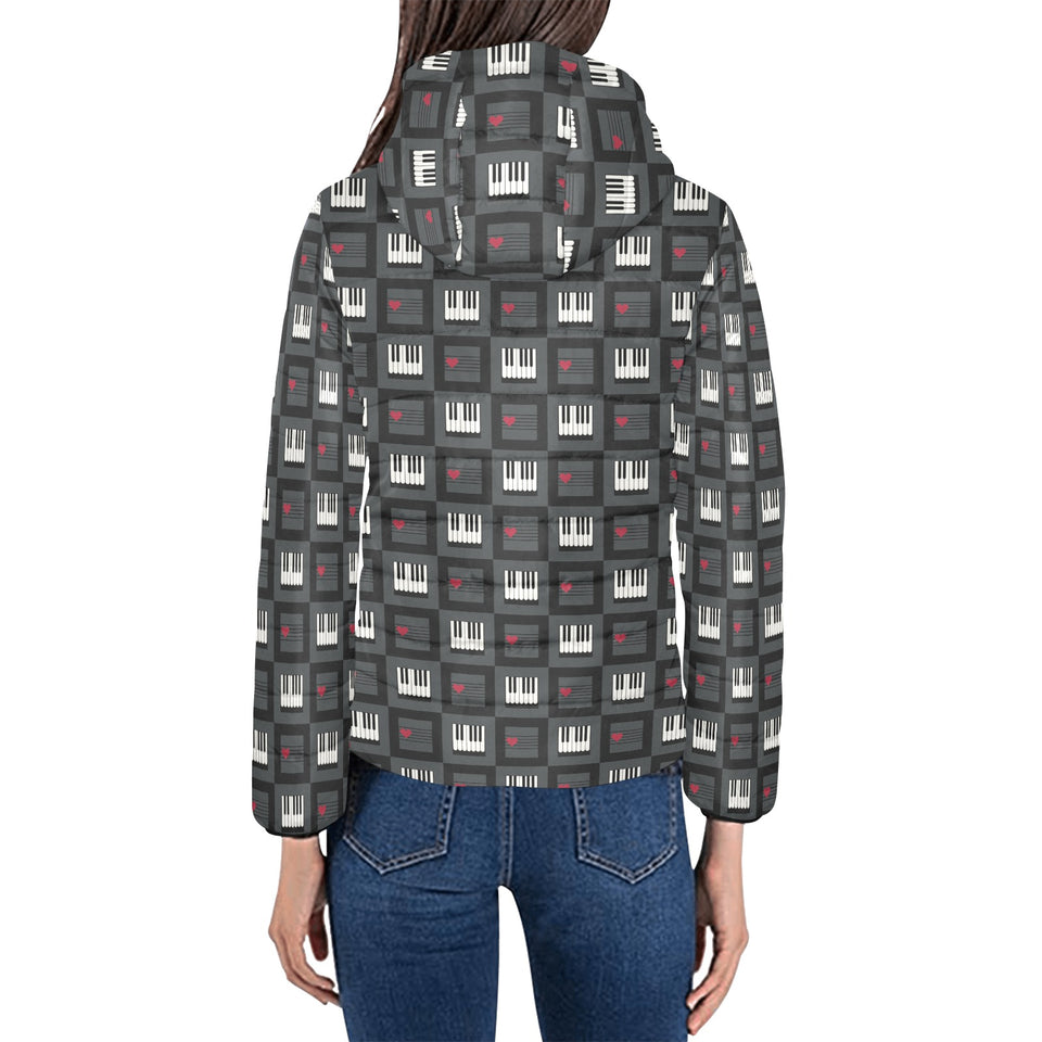 Piano Pattern Print Design 05 Women's Padded Hooded Jacket