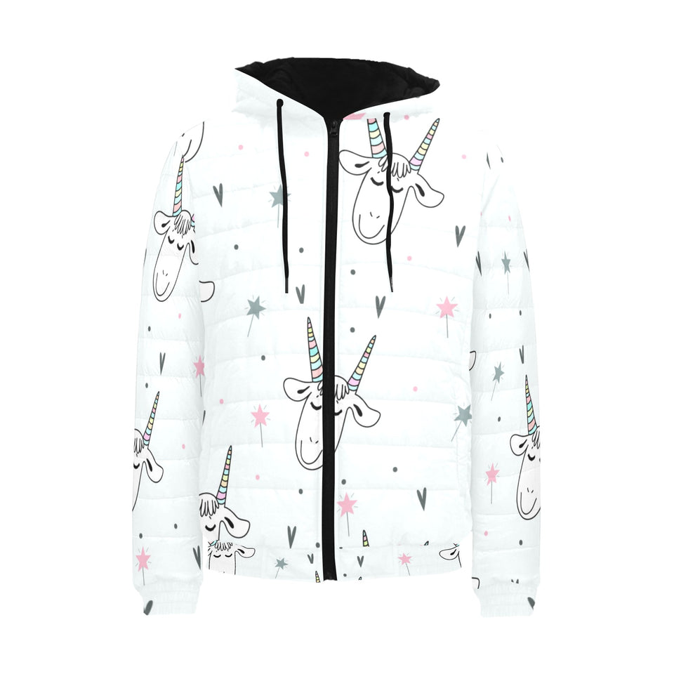 Cute goat design pattern Men's Padded Hooded Jacket