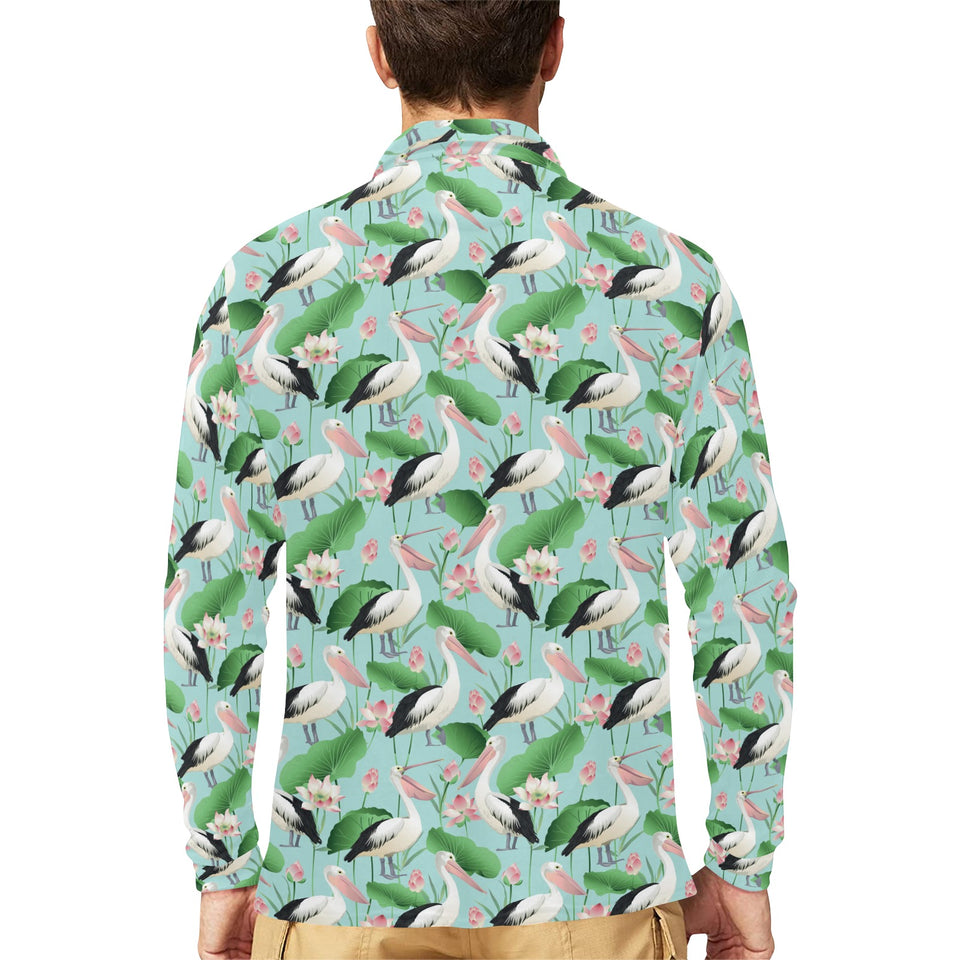 Pelican Pattern Print Design 01 Men's Long Sleeve Polo Shirt