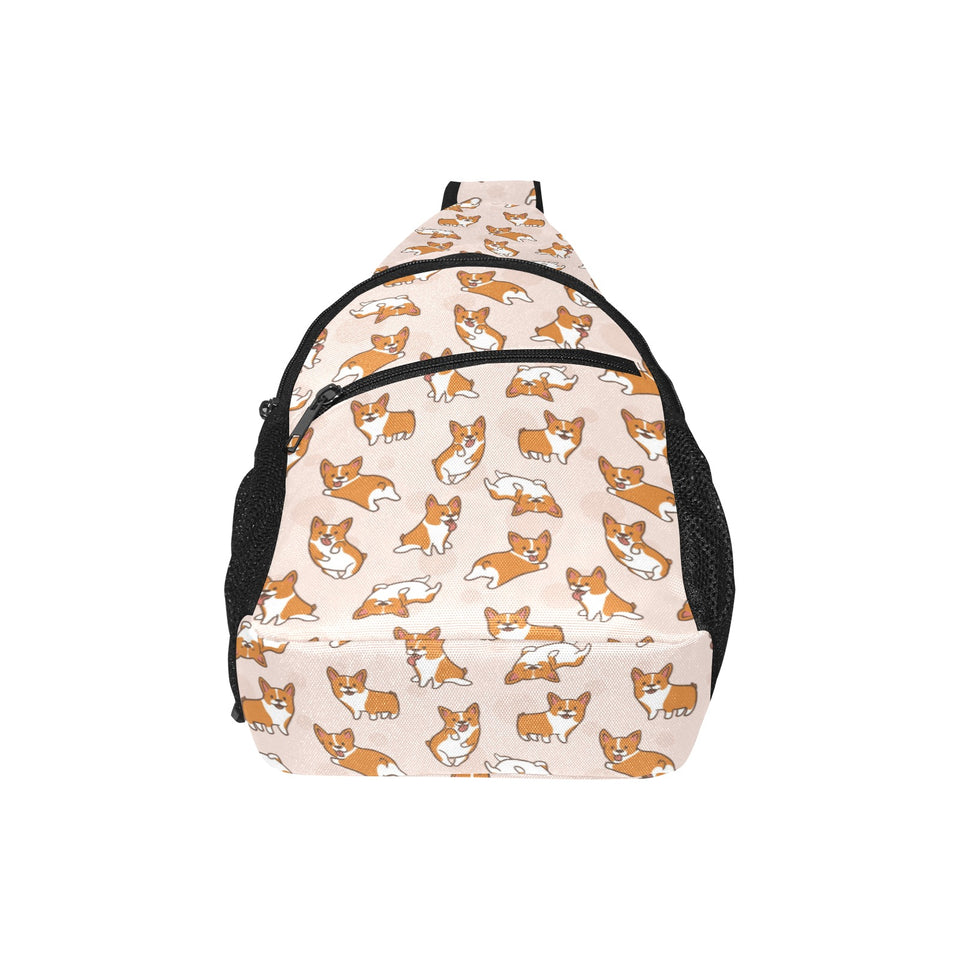 Cute Corgis Pattern pink background All Over Print Chest Bag