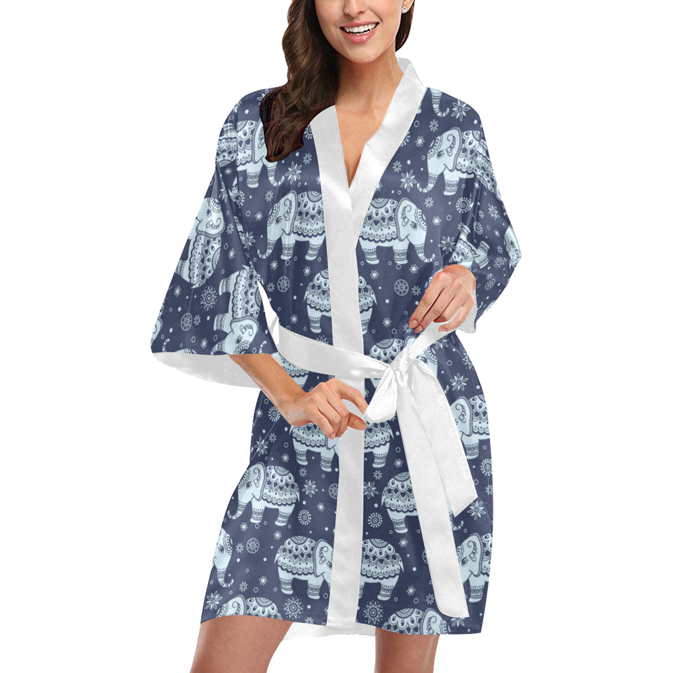 Elephant tribal design pattern Women's Short Kimono Robe