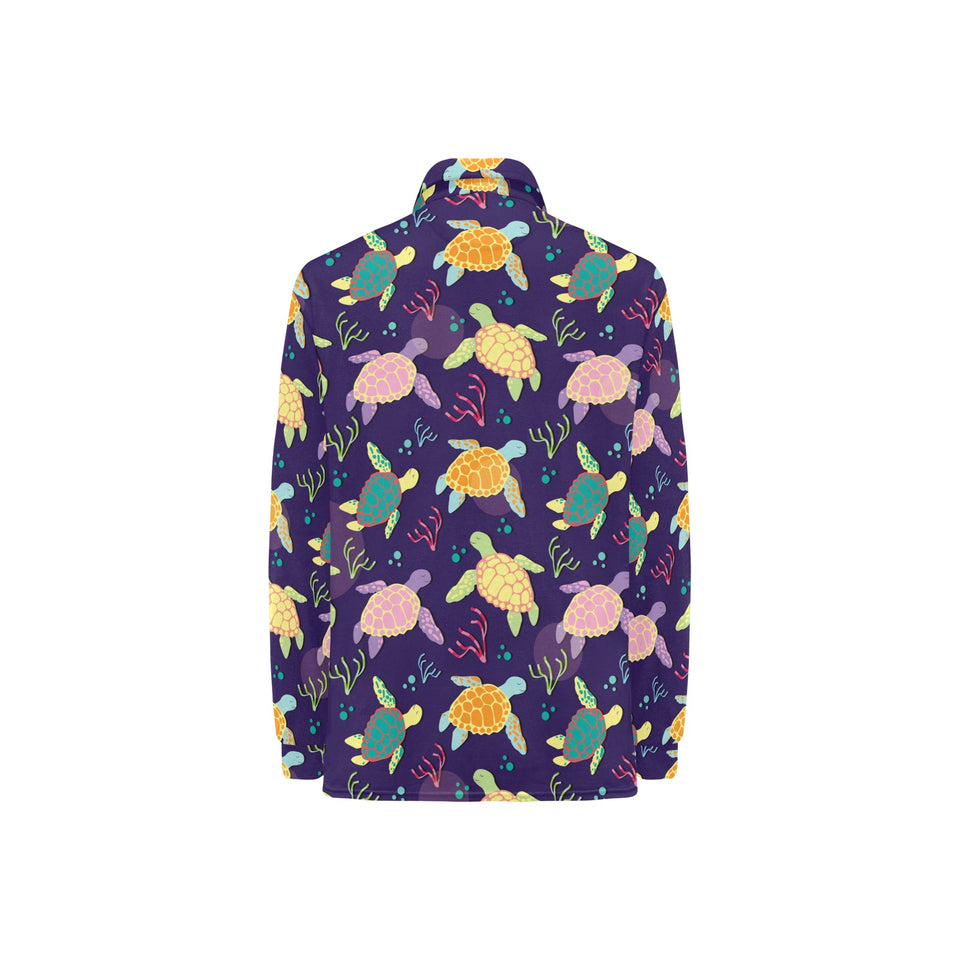 Colorful sea turtle pattern Women's Long Sleeve Polo Shirt