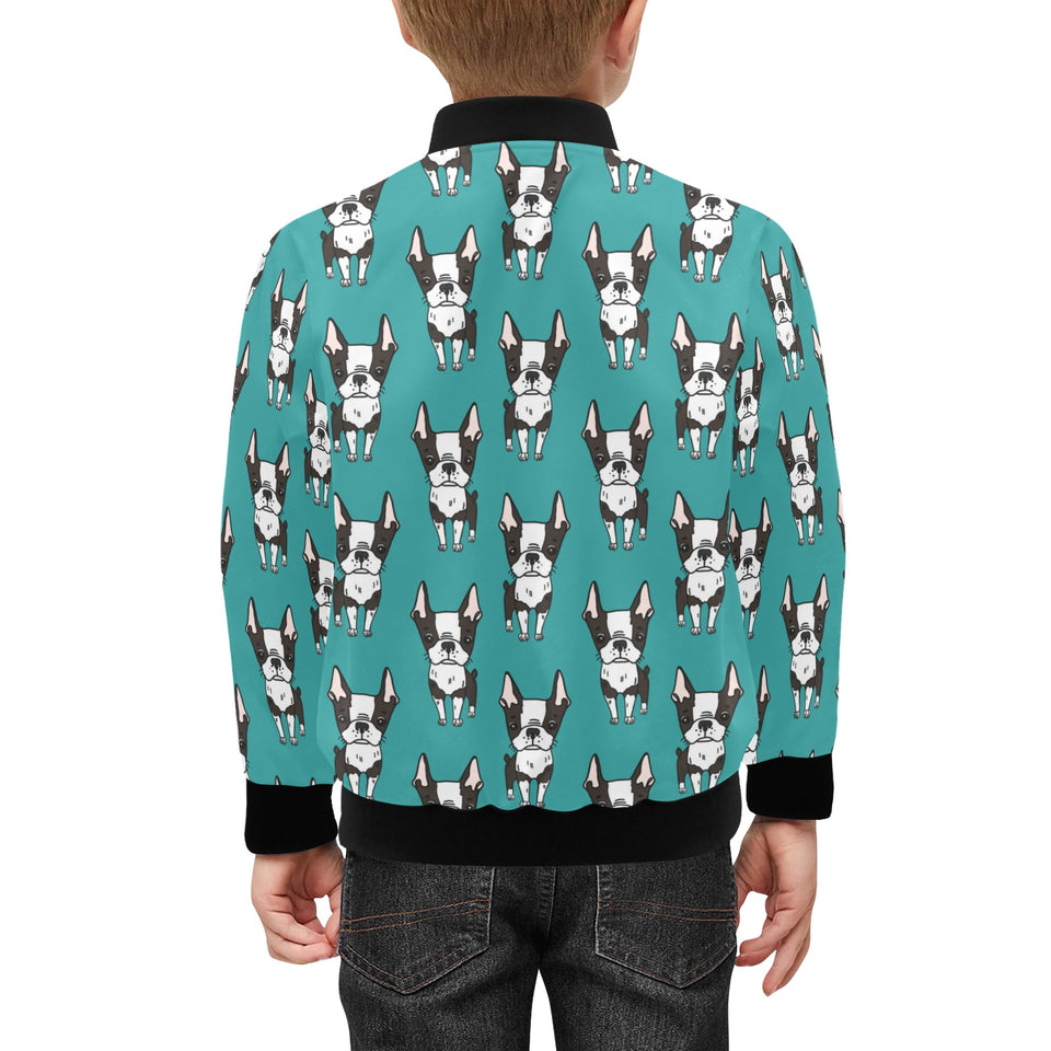 Hand drawn boston terrier dog pattern Kids' Boys' Girls' Bomber Jacket