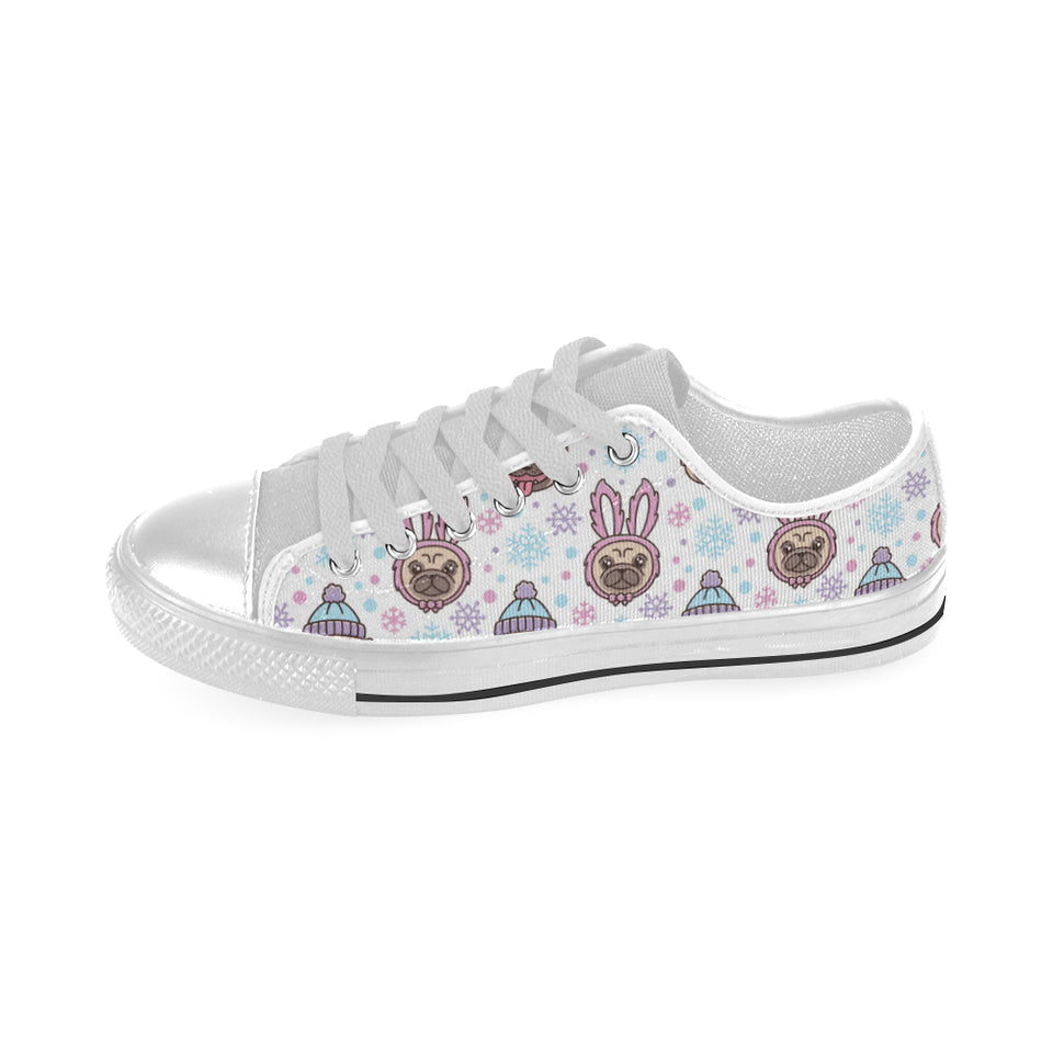 Cute pug hat rabbit costume pattern Men's Low Top Shoes White