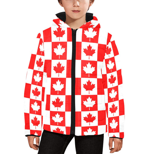 Canada Pattern Print Design 05 Kids' Boys' Girls' Padded Hooded Jacket