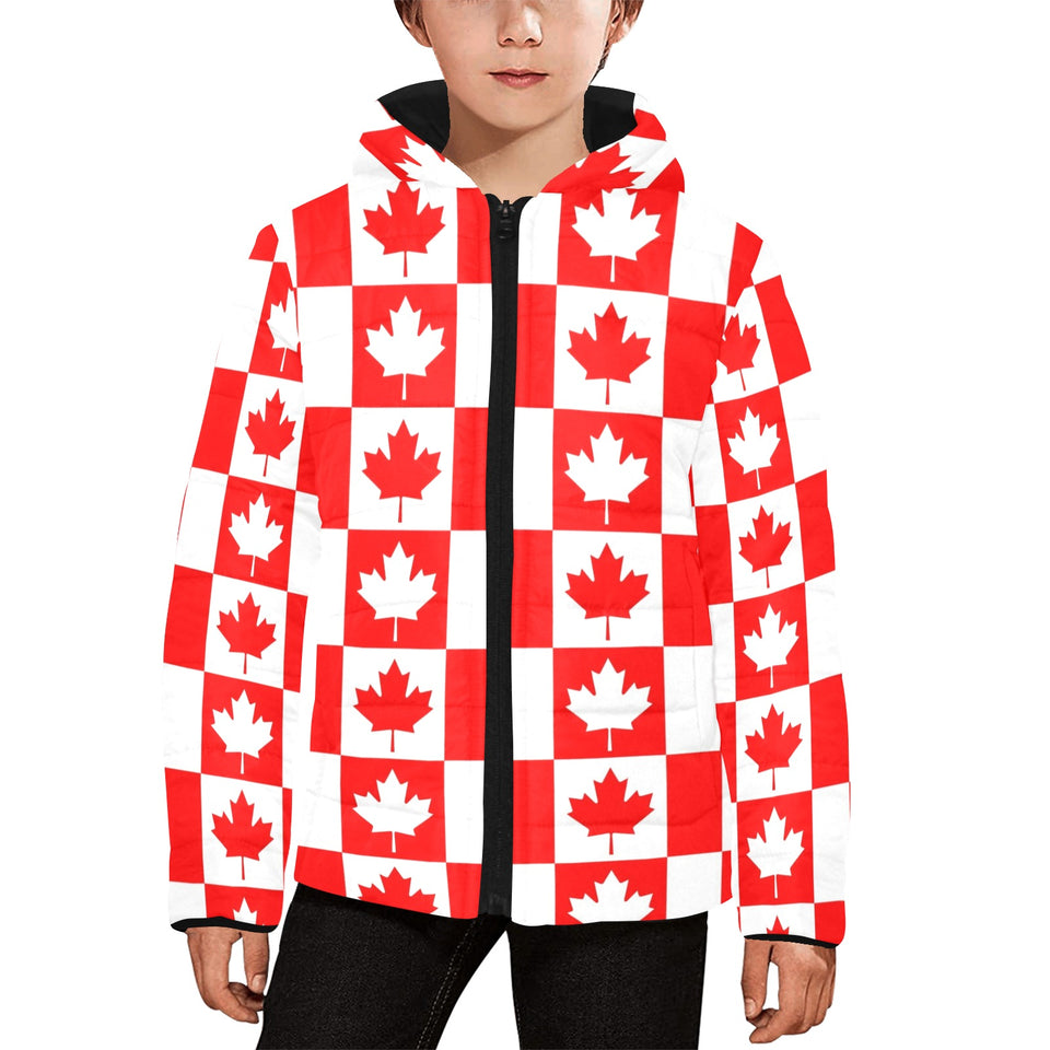 Canada Pattern Print Design 05 Kids' Boys' Girls' Padded Hooded Jacket