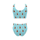 electric guitar pattern light blue background Chest Bowknot High Waisted Bikini Swimsuit