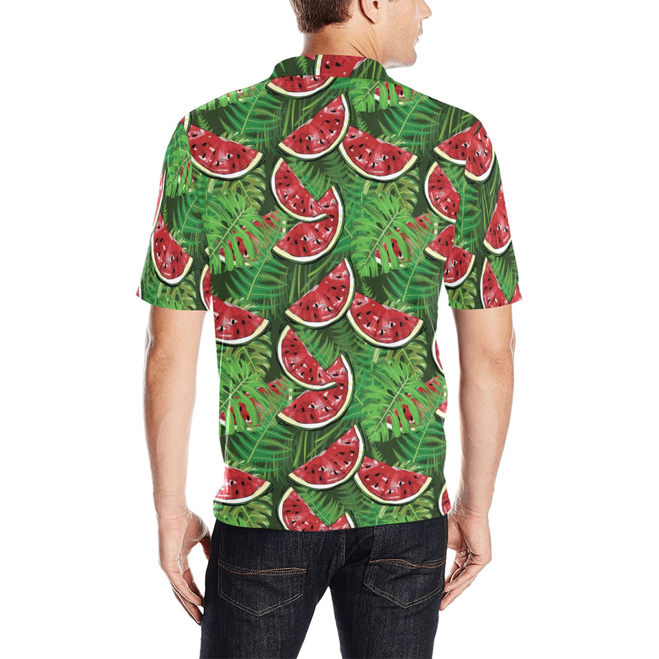 Watermelons tropical palm leaves pattern backgroun Men's All Over Print Polo Shirt