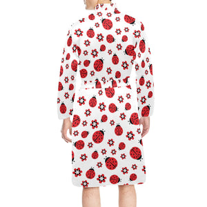 Ladybug Pattern Print Design 04 Men's Long Sleeve Belted Night Robe
