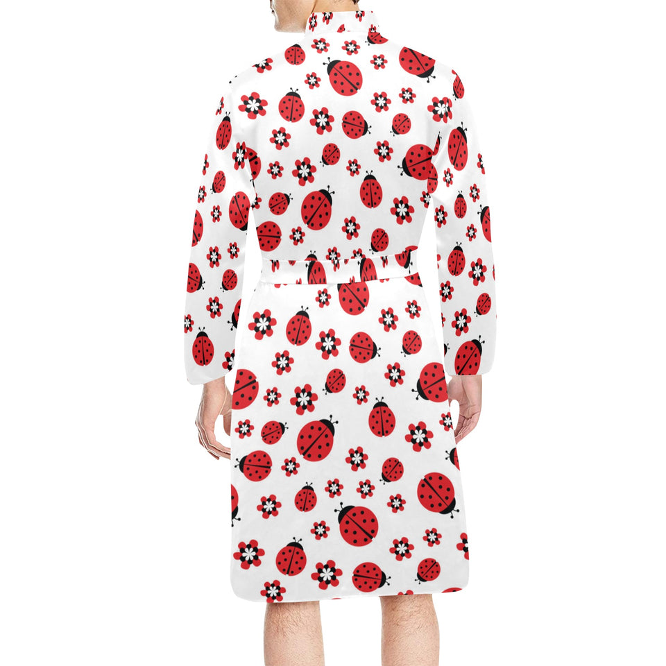 Ladybug Pattern Print Design 04 Men's Long Sleeve Belted Night Robe