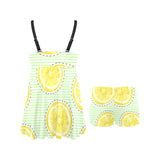 slice of lemon pattern Chest Sexy Pleated Two Piece Swim Dress