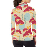 Red Bonsai gray sun japanese pattern Women's Long Sleeve Polo Shirt
