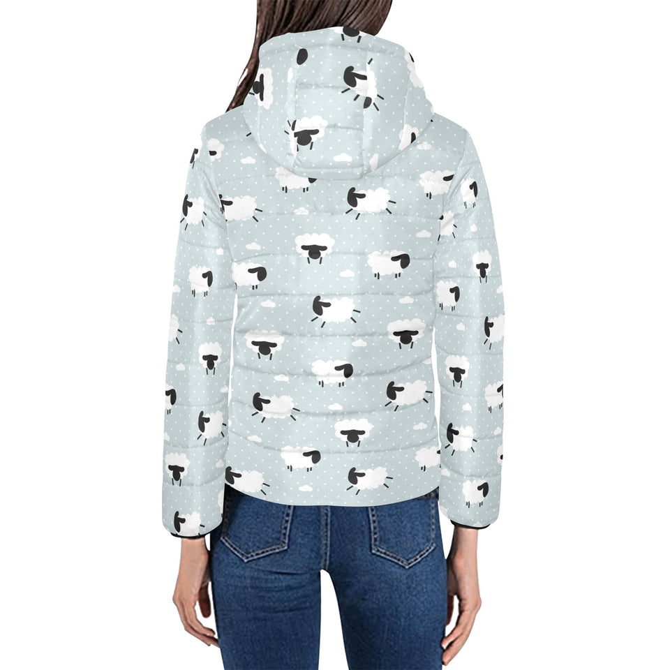 Sheep polka dot cloud pattern Women's Padded Hooded Jacket