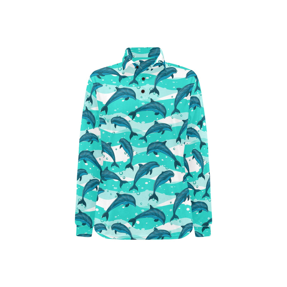 Dolphin sea pattern Women's Long Sleeve Polo Shirt