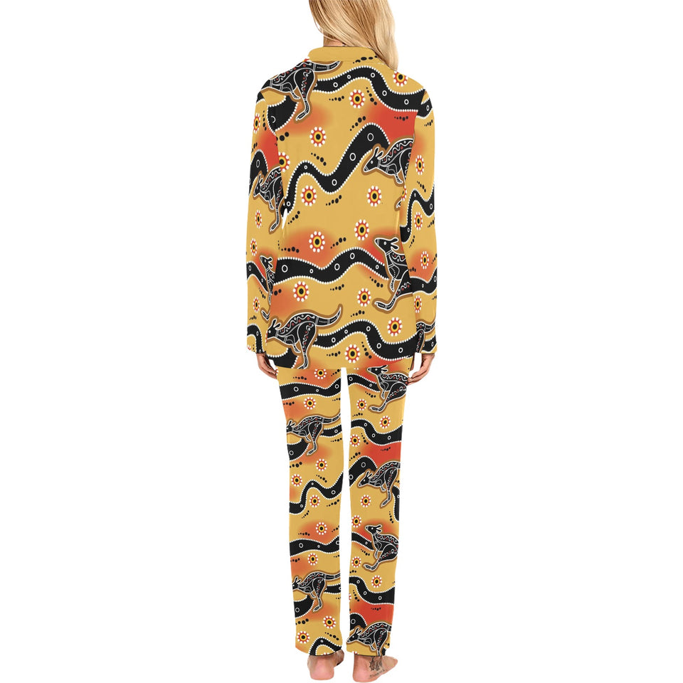 Kangaroo Australian aboriginal art pattern Women's Long Pajama Set