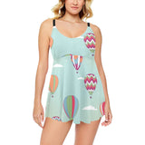 Hot Air Balloon design Pattern Chest Sexy Pleated Two Piece Swim Dress
