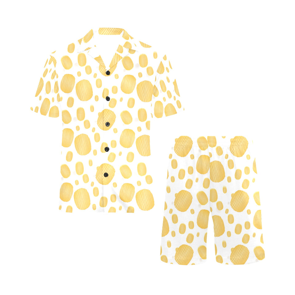 Potato Chips Pattern Print Design 03 Men's V-Neck Short Pajama Set
