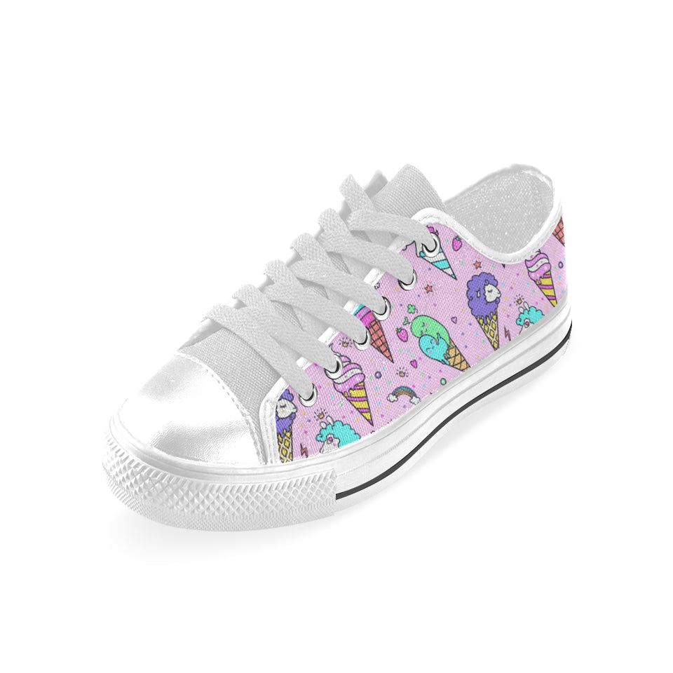 Cute ice cream cone animal pattern Men's Low Top Canvas Shoes White