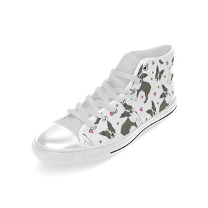 Boston terrier dog hearts vector pattern Men's High Top Canvas Shoes White