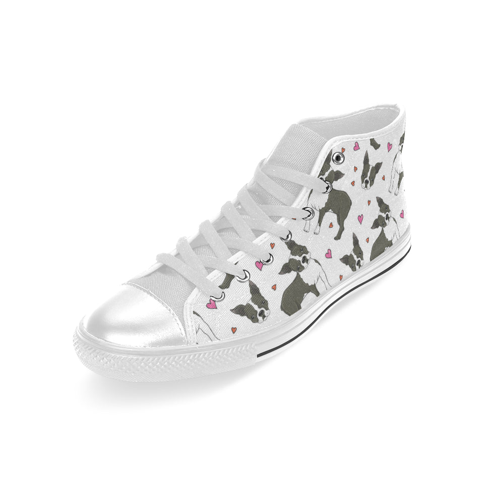 Boston terrier dog hearts vector pattern Men's High Top Canvas Shoes White