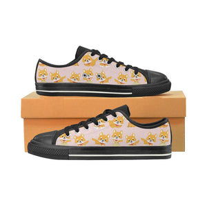Cute shiba inu dog pattern Kids' Boys' Girls' Low Top Canvas Shoes Black