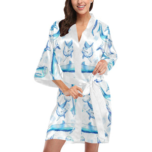 Watercolor dolphin pattern Women's Short Kimono Robe
