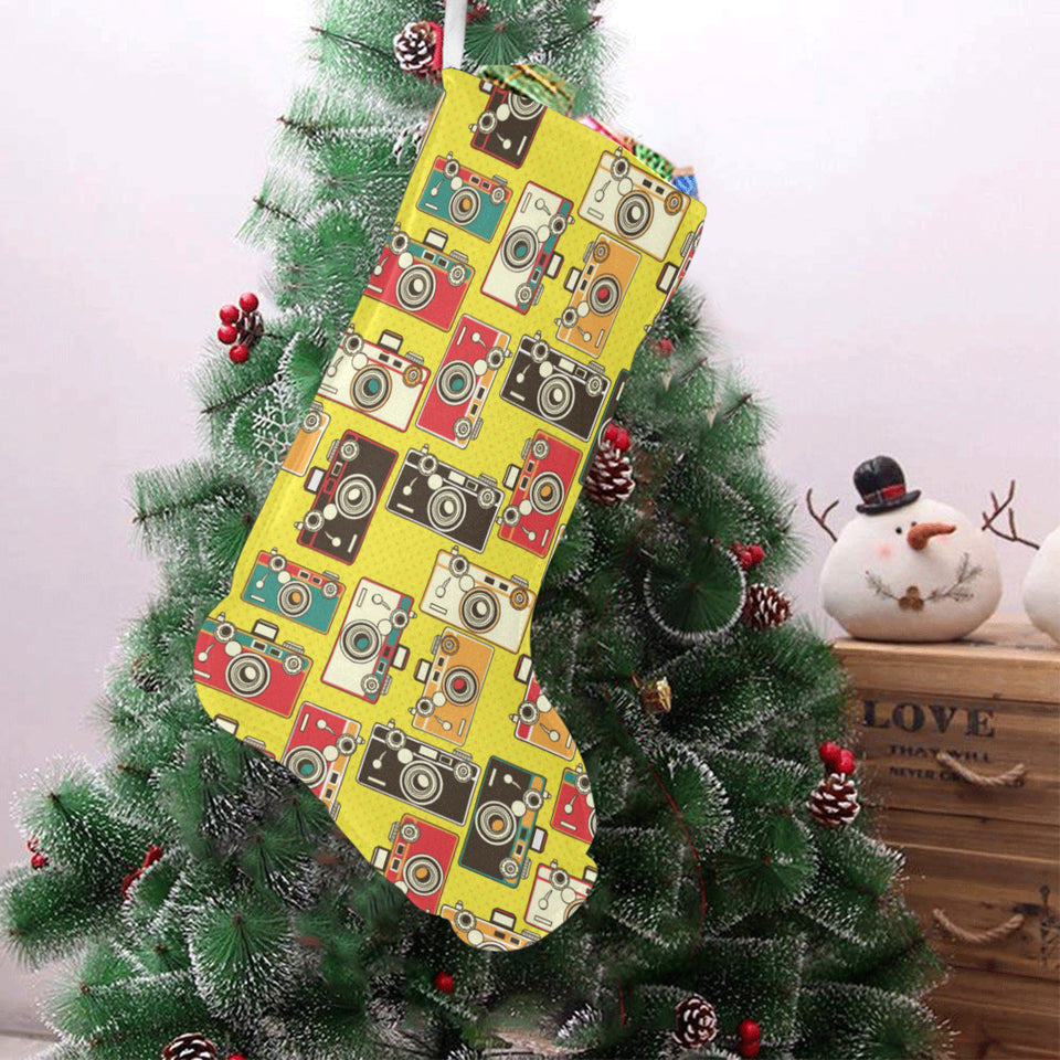Camera Pattern Print Design 02 Christmas Stocking