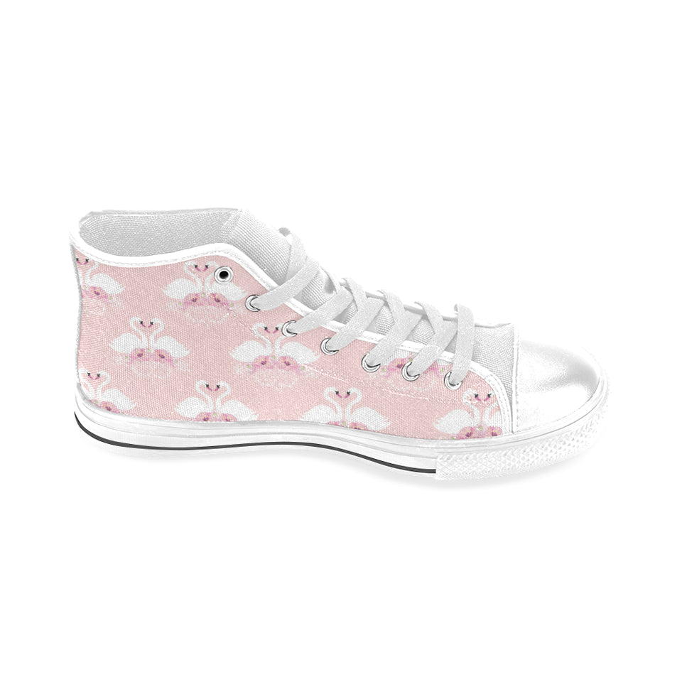 White swan and flower love pattern Men's High Top Canvas Shoes White