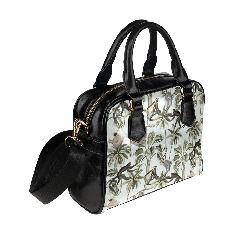 Monkey sloth lemur palm trees pattern Shoulder Handbag