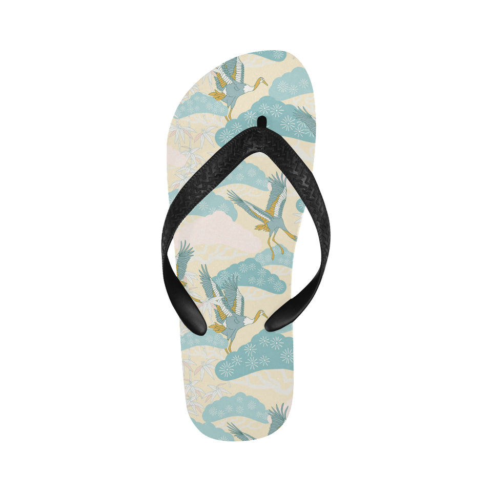 Bonsai bamboo stork japanese pattern cream theme Unisex Flip Flops