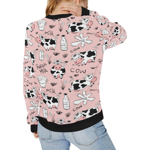Cows milk product pink background Women's Crew Neck Sweatshirt