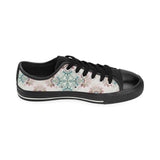 Square floral indian flower pattern Men's Low Top Canvas Shoes Black