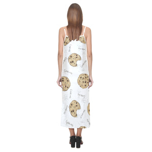 Sketch style cookie pattern V-Neck Open Fork Long Dress