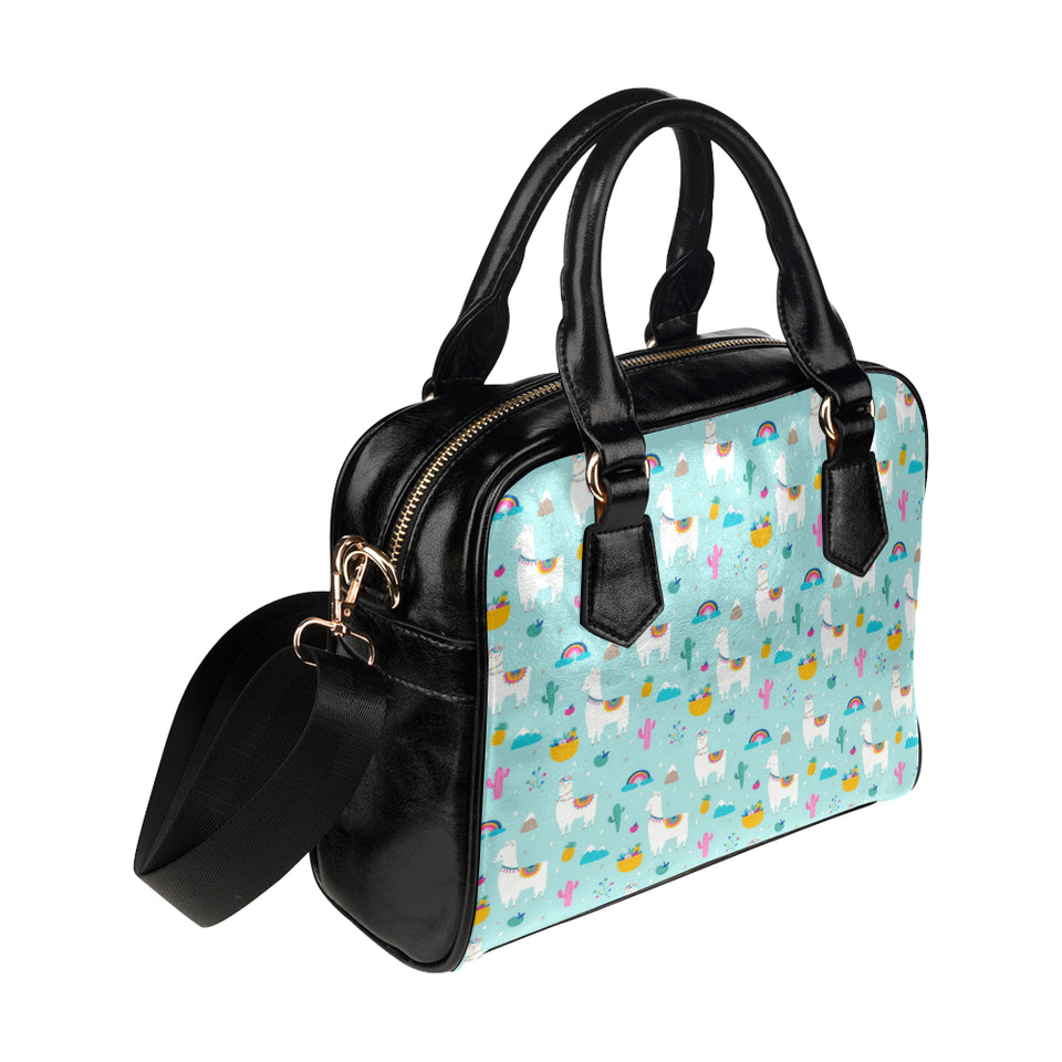 Llama alpaca cactus leaves pattern Shoulder Handbag