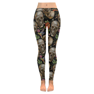 Skull rose humming bird flower pattern Women's Legging Fulfilled In US